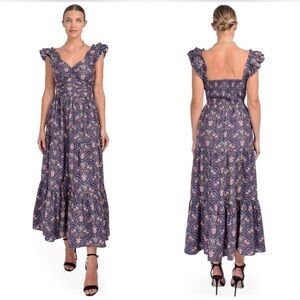 Caroline Constas cotton Navy and Pink Floral Maxi Dress